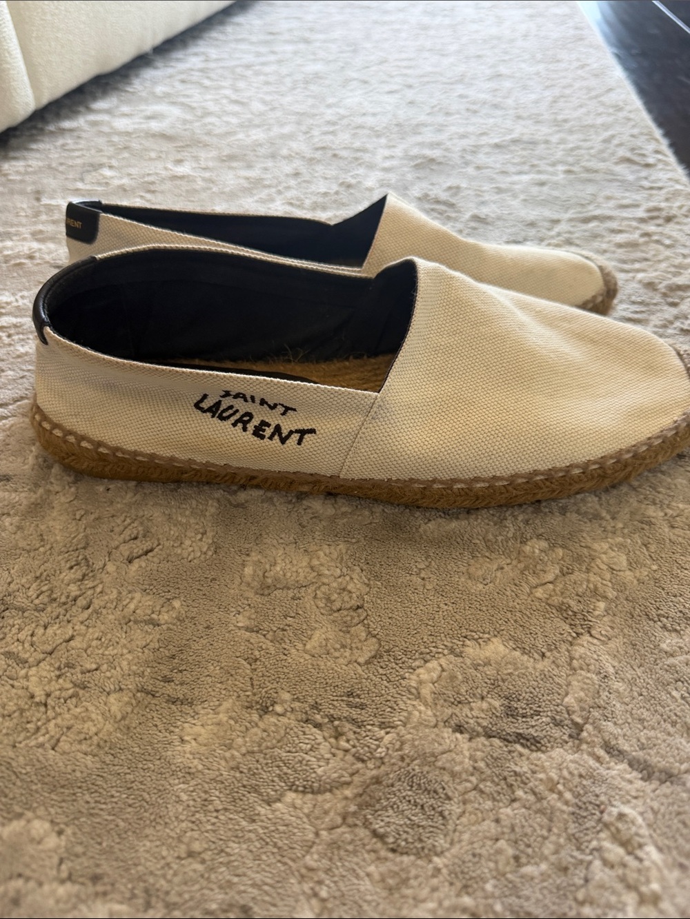 Saint Laurent Cream Canvas Espadrilles with Black Accents